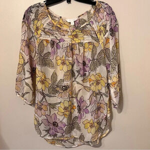 Lauren Conrad 3/4 sleeve floral sheer  top